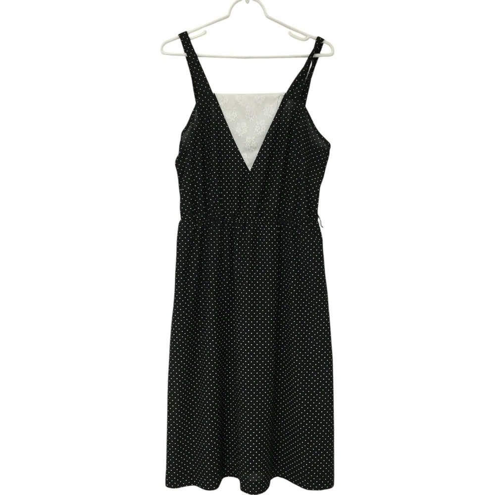 A-Line Dress Womens Size 18 Black White Polka Dots V-Neck Knee Length Sleeveless